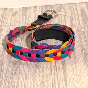 Women's‎ 80's colorful leather braided belt, unbranded | Size S